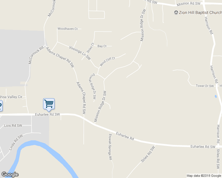 map of restaurants, bars, coffee shops, grocery stores, and more near 69 Mission Ridge Drive Southwest in Cartersville