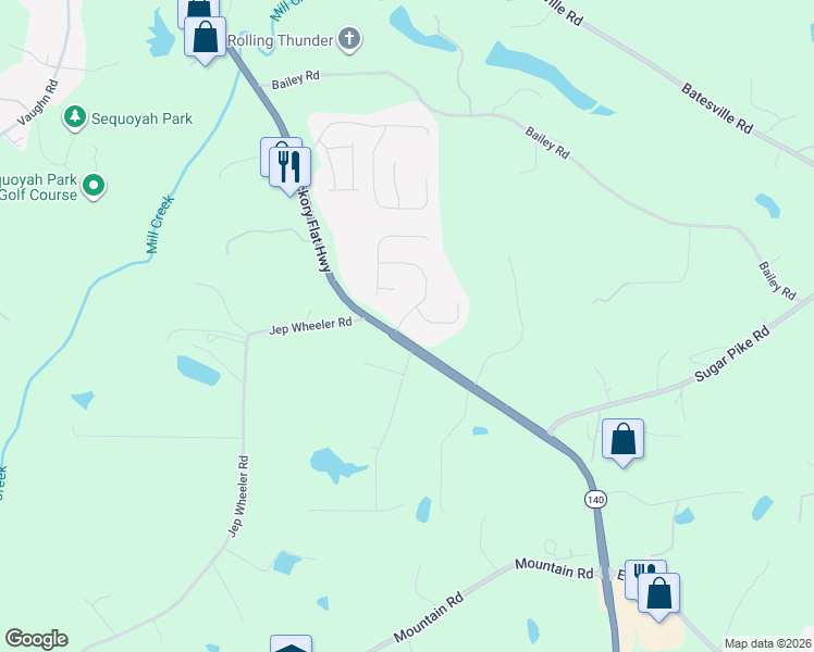 map of restaurants, bars, coffee shops, grocery stores, and more near 8335 Hickory Flat Highway in Woodstock