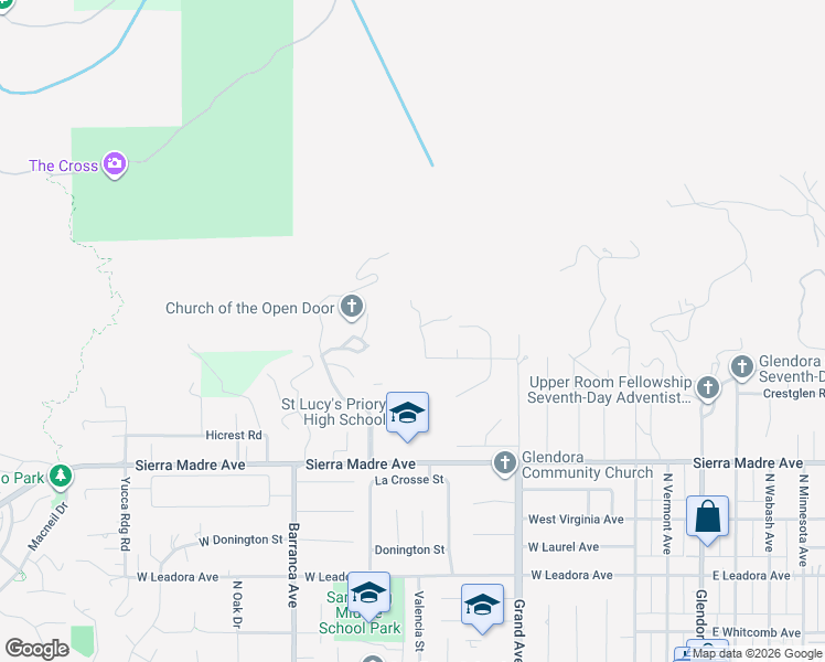 map of restaurants, bars, coffee shops, grocery stores, and more near 910 North Silent Ranch Drive in Glendora