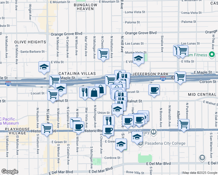 map of restaurants, bars, coffee shops, grocery stores, and more near 259 North Holliston Avenue in Pasadena