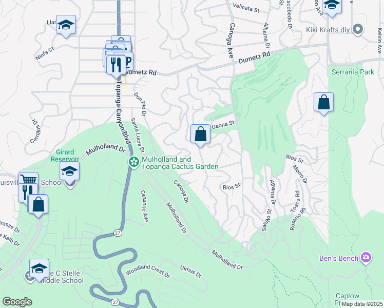 map of restaurants, bars, coffee shops, grocery stores, and more near 4630 Esparto Street in Los Angeles
