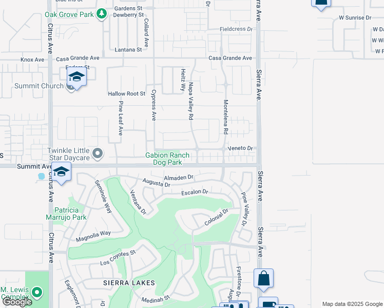 map of restaurants, bars, coffee shops, grocery stores, and more near in Fontana