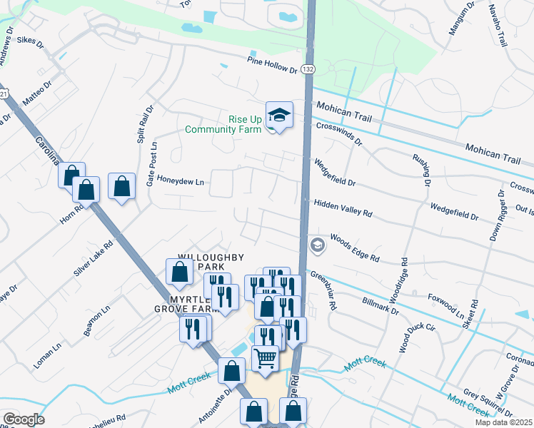 map of restaurants, bars, coffee shops, grocery stores, and more near 4804 College Road in Wilmington