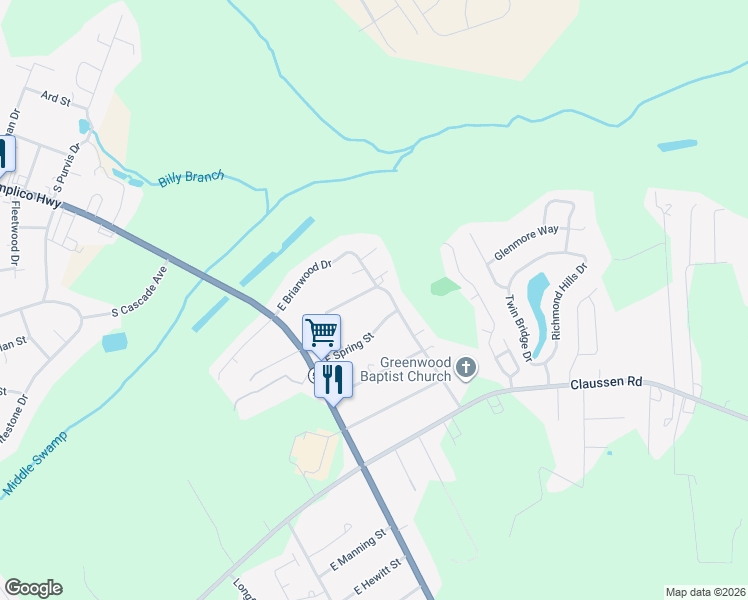 map of restaurants, bars, coffee shops, grocery stores, and more near 2601 Glenwood Road in Florence