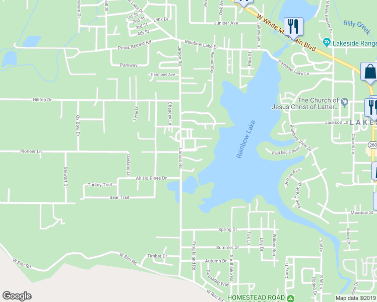map of restaurants, bars, coffee shops, grocery stores, and more near 1265 Larson Road in Navajo County