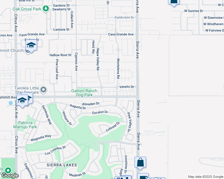 map of restaurants, bars, coffee shops, grocery stores, and more near 16638 Shafer Court in Fontana