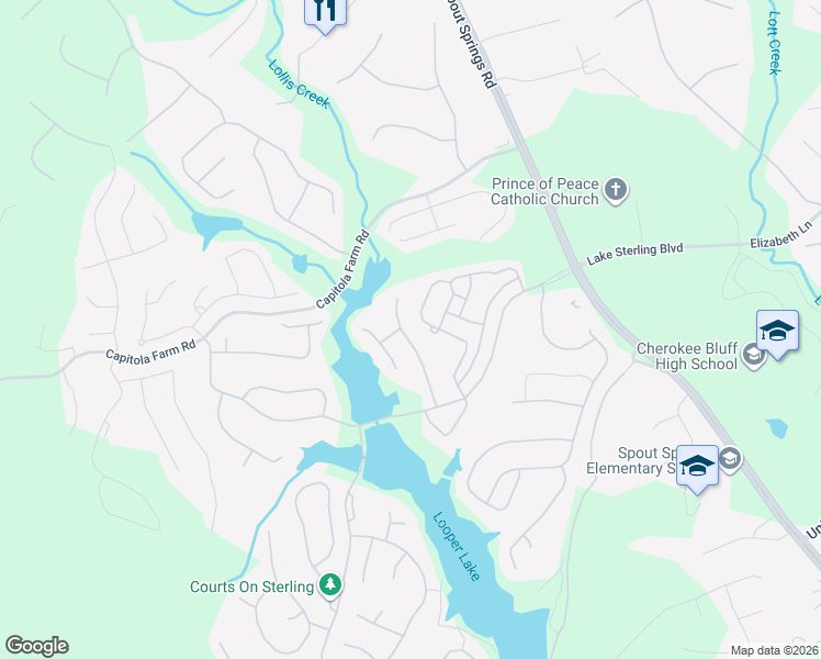 map of restaurants, bars, coffee shops, grocery stores, and more near 6848 Big Sky Drive in Flowery Branch