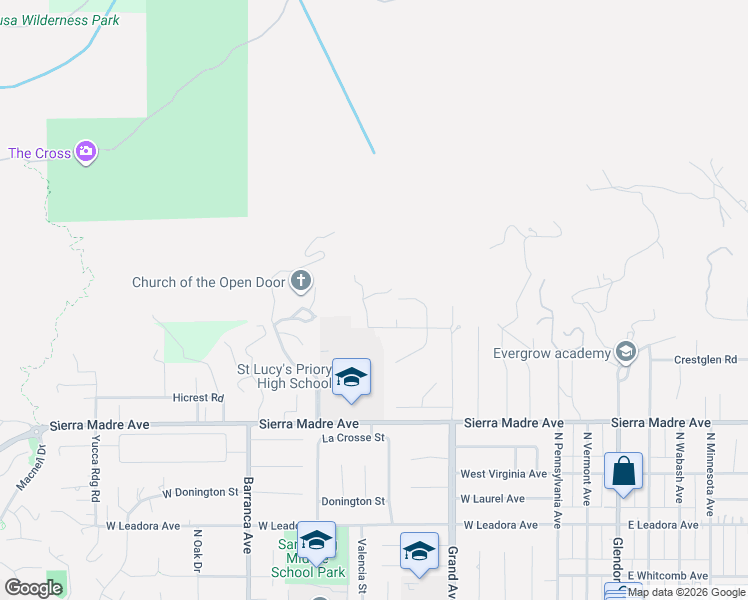 map of restaurants, bars, coffee shops, grocery stores, and more near 950 North Silent Ranch Drive in Glendora