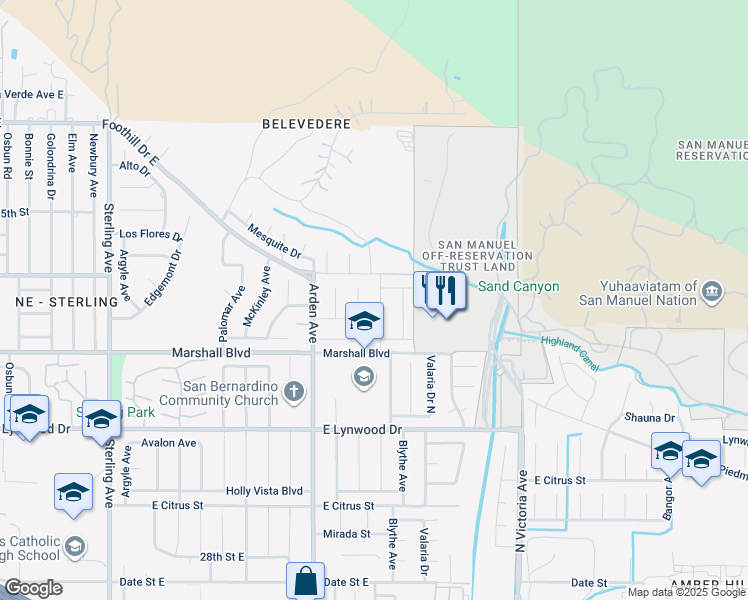 map of restaurants, bars, coffee shops, grocery stores, and more near 5644 Belvedere Avenue in Highland