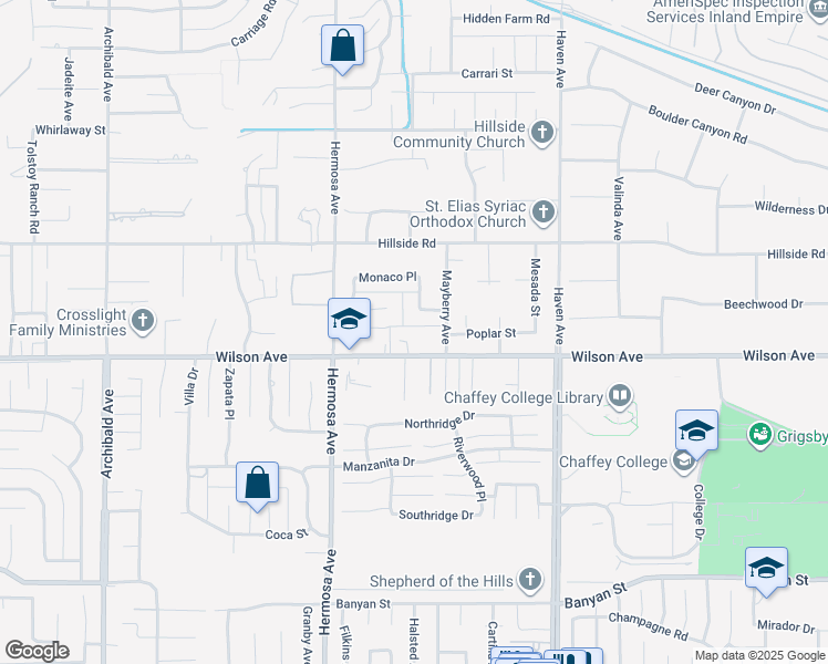 map of restaurants, bars, coffee shops, grocery stores, and more near 5663 Grata Vista Court in Rancho Cucamonga