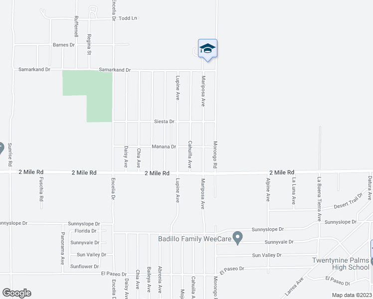 map of restaurants, bars, coffee shops, grocery stores, and more near 5616 Cahuilla Avenue in Twentynine Palms