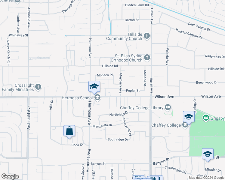 map of restaurants, bars, coffee shops, grocery stores, and more near 5663 Grata Vista Court in Rancho Cucamonga