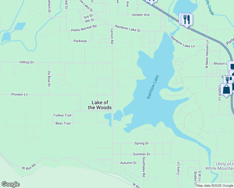 map of restaurants, bars, coffee shops, grocery stores, and more near 1265 Larson Road in Navajo County