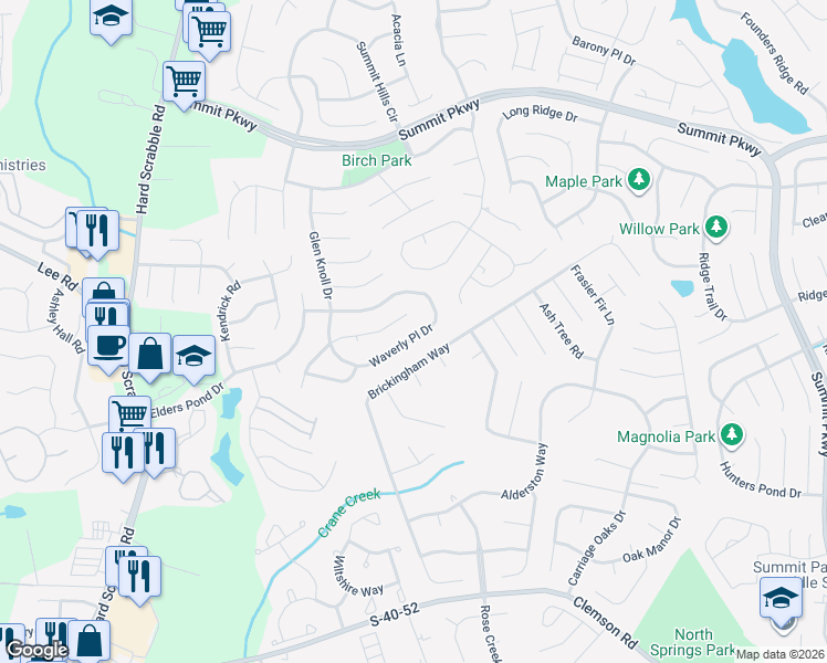 map of restaurants, bars, coffee shops, grocery stores, and more near 319 East Waverly Place Court in Columbia
