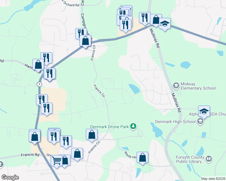 map of restaurants, bars, coffee shops, grocery stores, and more near 1690 Putnam Place in Alpharetta