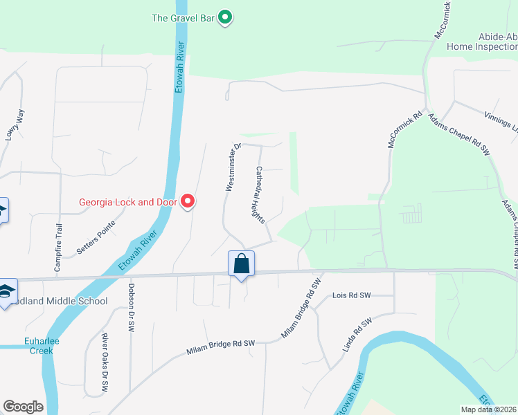 map of restaurants, bars, coffee shops, grocery stores, and more near 26 Cathedral Heights in Cartersville
