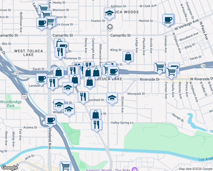 map of restaurants, bars, coffee shops, grocery stores, and more near in Los Angeles