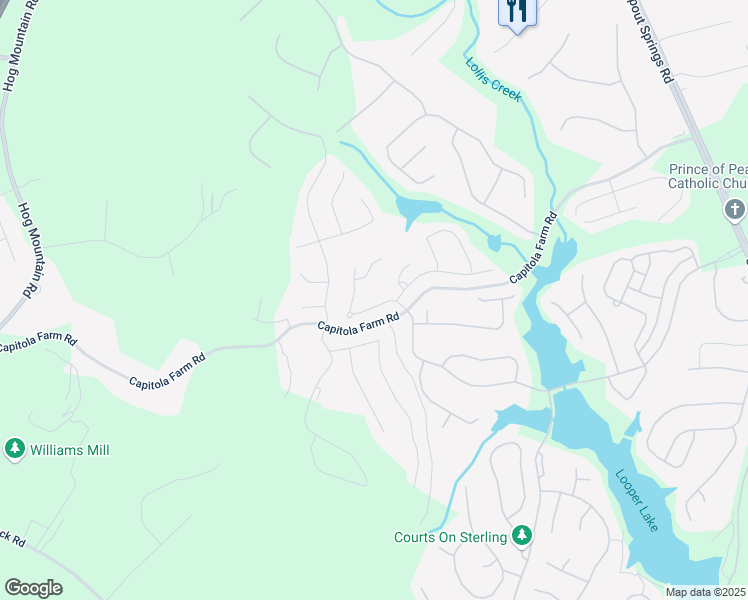 map of restaurants, bars, coffee shops, grocery stores, and more near 6628 Rivergreen Road in Flowery Branch