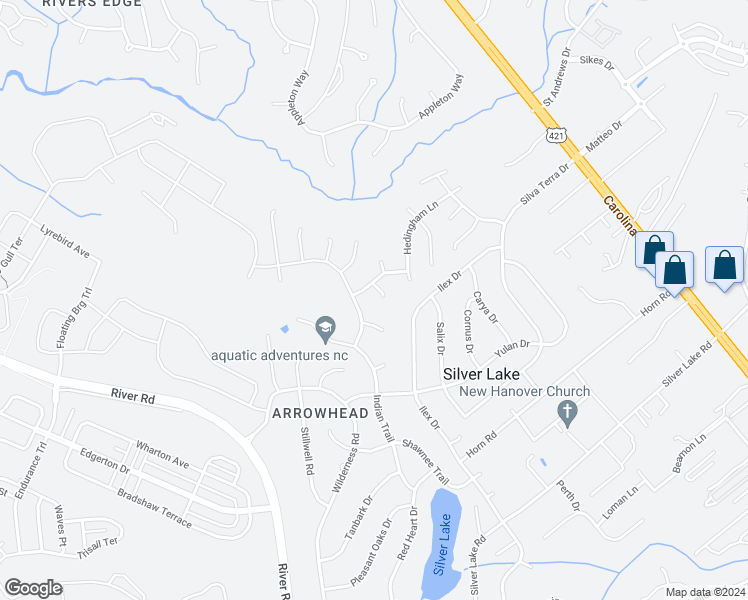 map of restaurants, bars, coffee shops, grocery stores, and more near 4604 Bainridge Court in Wilmington