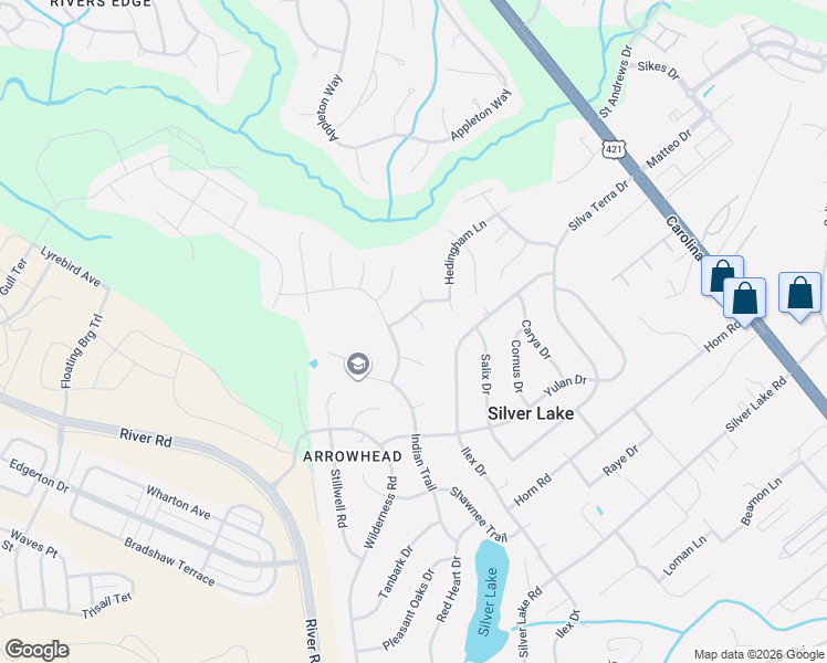map of restaurants, bars, coffee shops, grocery stores, and more near 4604 Bainridge Court in Wilmington