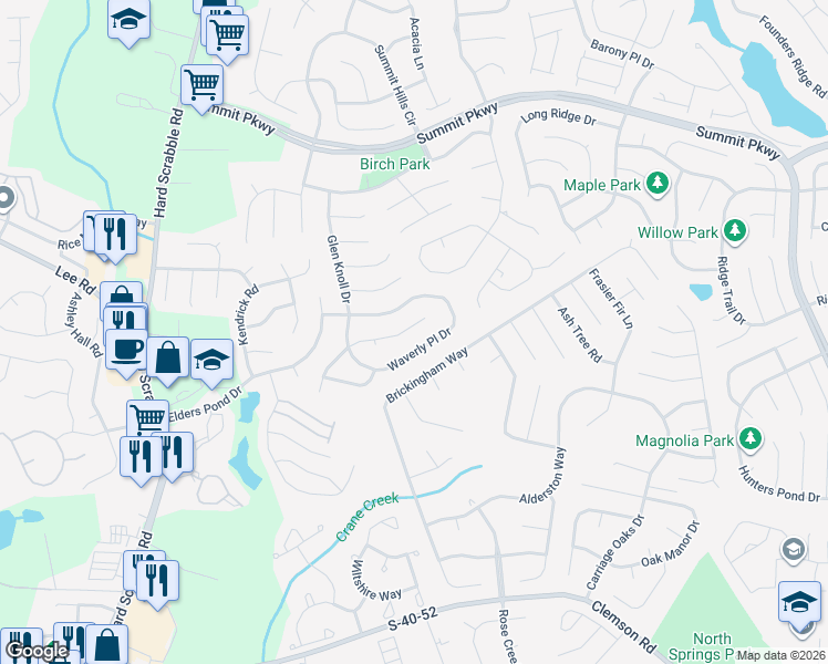 map of restaurants, bars, coffee shops, grocery stores, and more near 314 East Waverly Place Court in Columbia