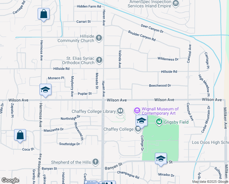 map of restaurants, bars, coffee shops, grocery stores, and more near 10569 Apple Lane in Rancho Cucamonga