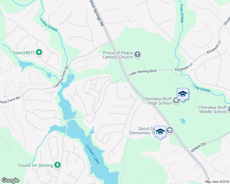 map of restaurants, bars, coffee shops, grocery stores, and more near 6722 Blue Heron Way in Flowery Branch