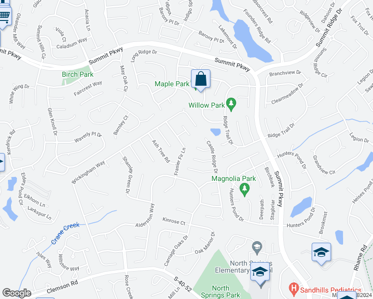 map of restaurants, bars, coffee shops, grocery stores, and more near 147 Frasier Fir Lane in Columbia