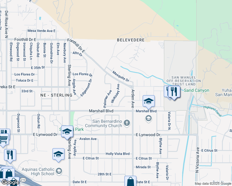 map of restaurants, bars, coffee shops, grocery stores, and more near 5634 McKinley Avenue in San Bernardino