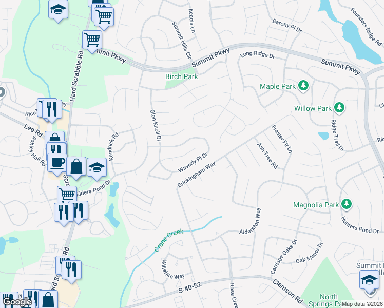 map of restaurants, bars, coffee shops, grocery stores, and more near 319 East Waverly Place Court in Columbia