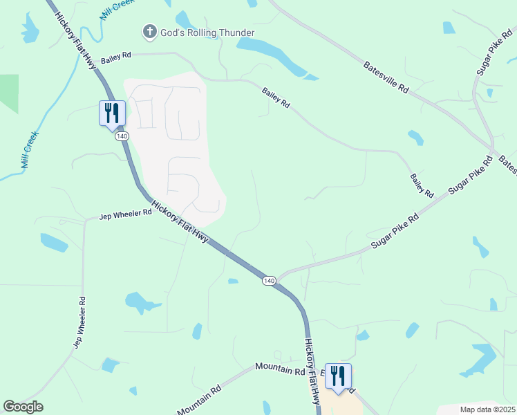 map of restaurants, bars, coffee shops, grocery stores, and more near Bow Trail in Cherokee County