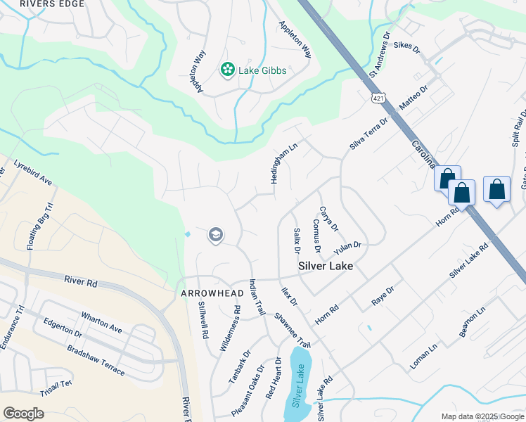 map of restaurants, bars, coffee shops, grocery stores, and more near 4607 Bainridge Court in Wilmington
