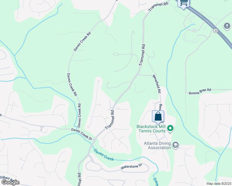 map of restaurants, bars, coffee shops, grocery stores, and more near 2218 Trammel Road in Cumming