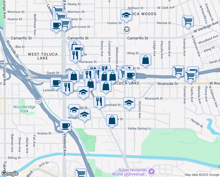 map of restaurants, bars, coffee shops, grocery stores, and more near 4445 Cartwright Avenue in Los Angeles