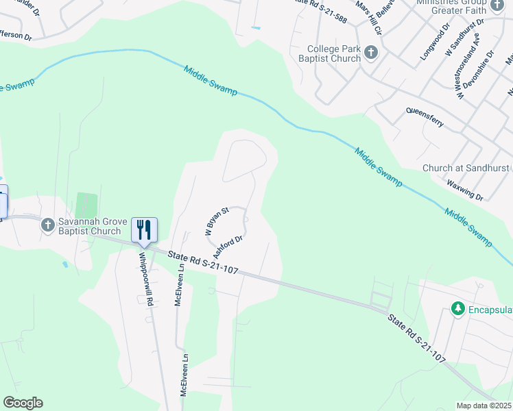 map of restaurants, bars, coffee shops, grocery stores, and more near 2125 Ashford Drive in Effingham