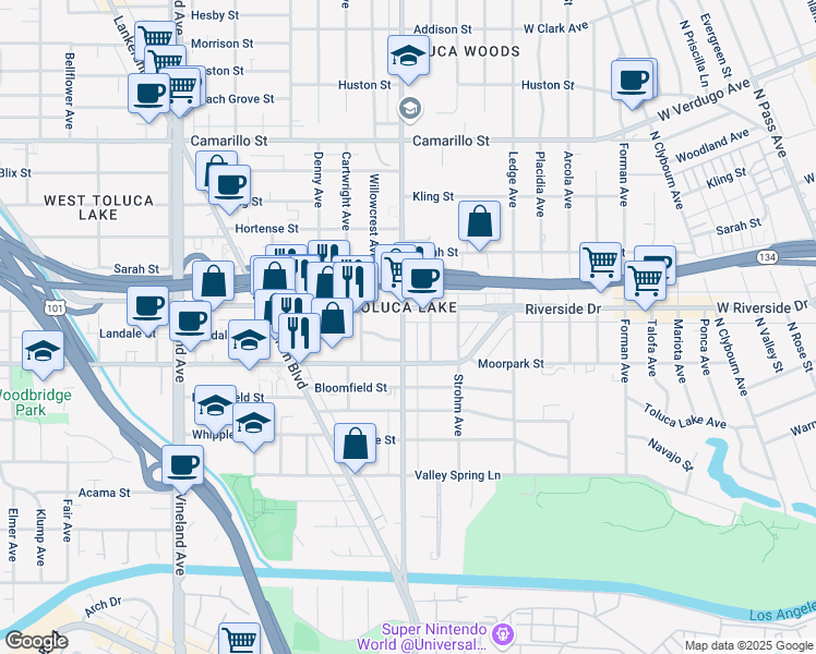 map of restaurants, bars, coffee shops, grocery stores, and more near in Los Angeles