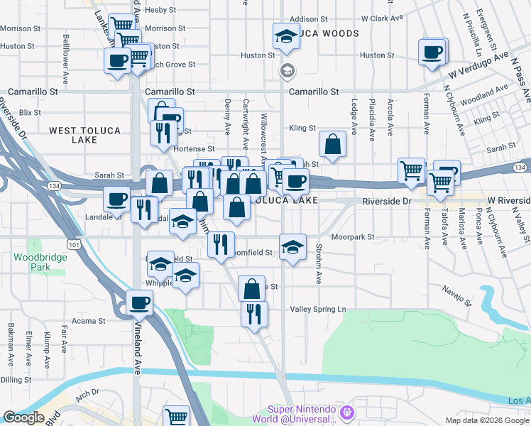 map of restaurants, bars, coffee shops, grocery stores, and more near in Los Angeles