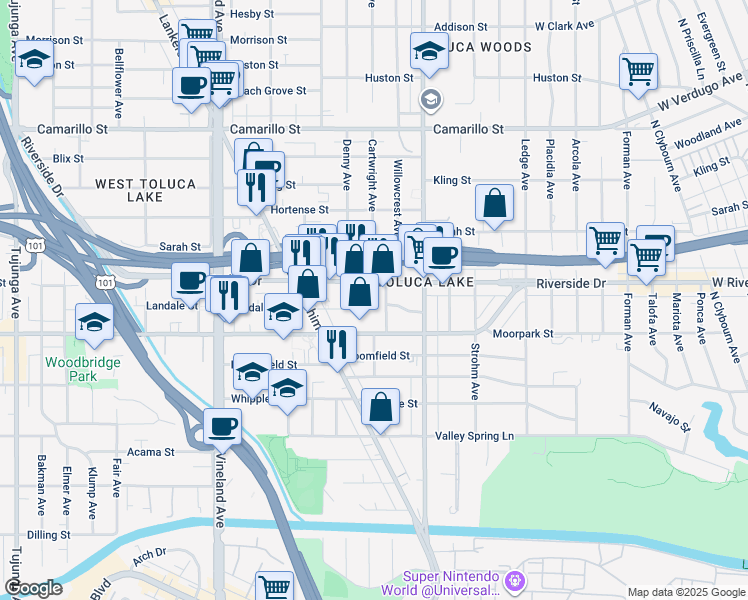 map of restaurants, bars, coffee shops, grocery stores, and more near 4445 Cartwright Avenue in Los Angeles