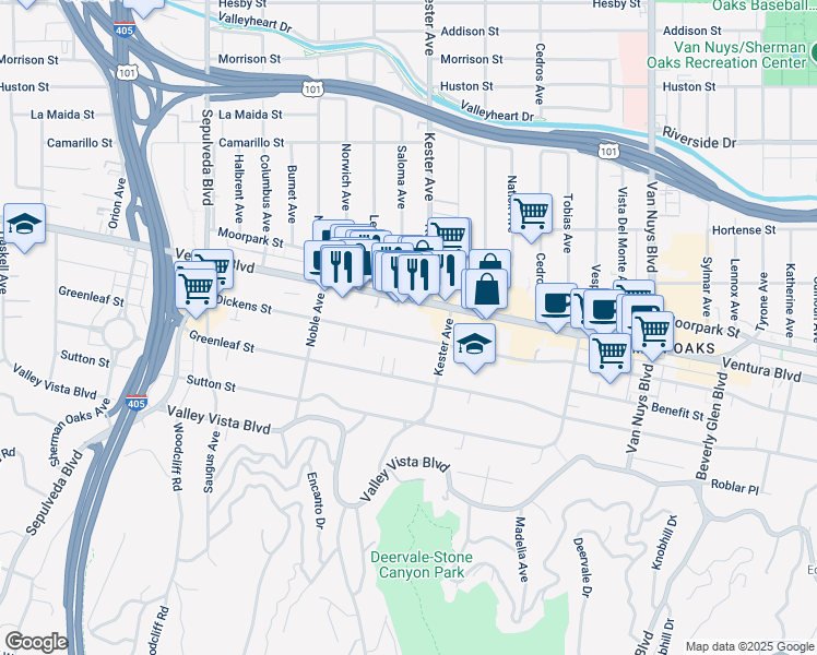 map of restaurants, bars, coffee shops, grocery stores, and more near in Los Angeles