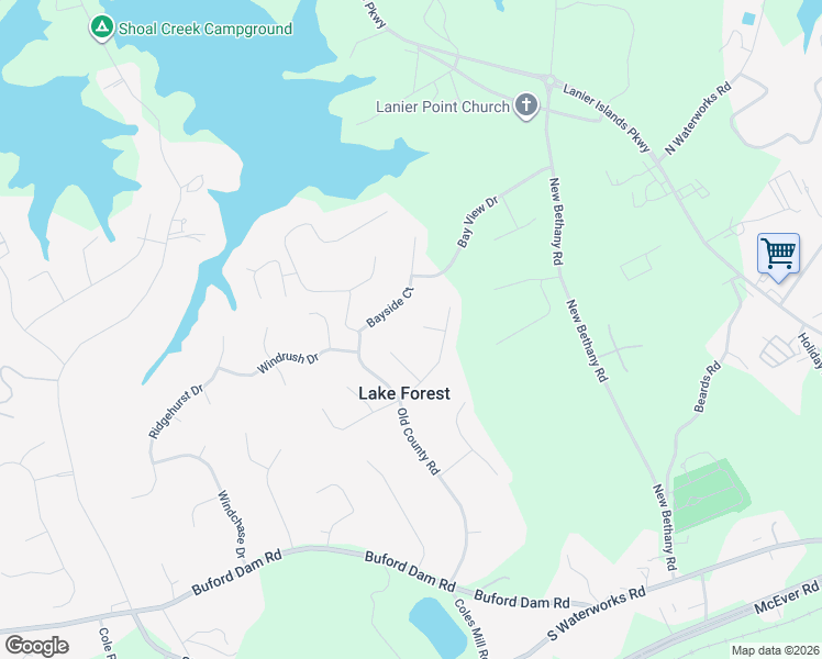 map of restaurants, bars, coffee shops, grocery stores, and more near 5855 Brookside Court in Buford