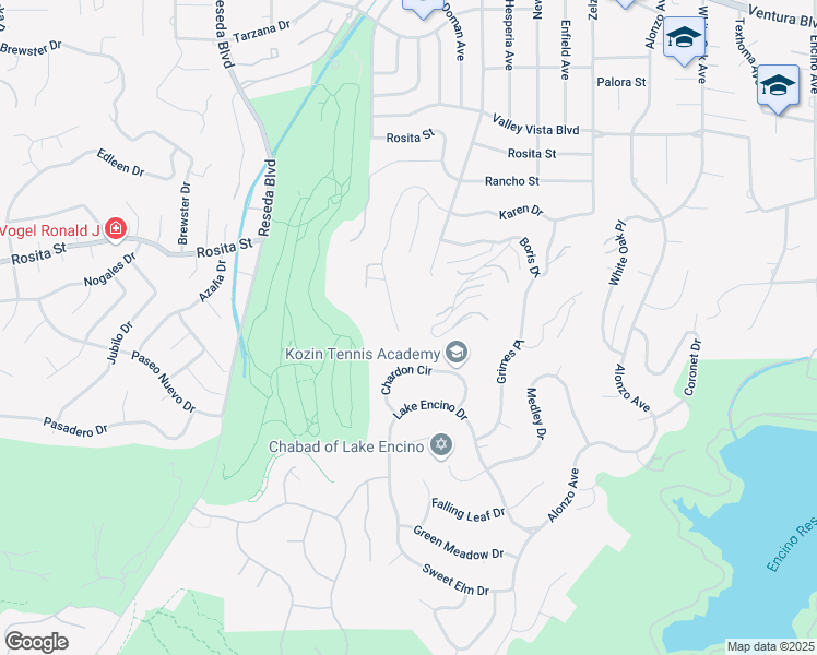 map of restaurants, bars, coffee shops, grocery stores, and more near 18310 Karen Drive in Los Angeles