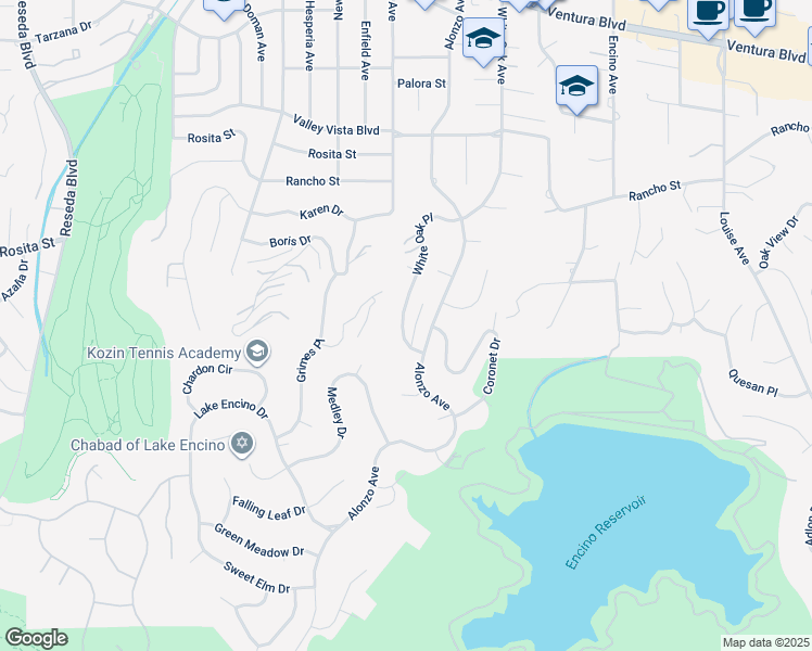 map of restaurants, bars, coffee shops, grocery stores, and more near 4512 White Oak Place in Los Angeles