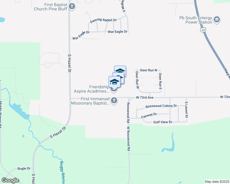 map of restaurants, bars, coffee shops, grocery stores, and more near 1501 West 73rd Avenue in Pine Bluff