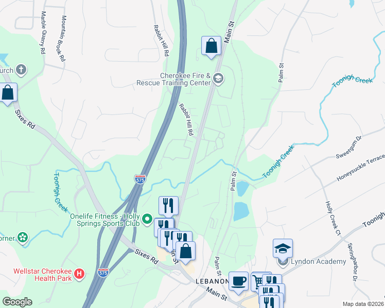 map of restaurants, bars, coffee shops, grocery stores, and more near 106 Holly Park Lane in Canton