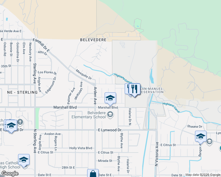 map of restaurants, bars, coffee shops, grocery stores, and more near 5625 Wadsworth Avenue in Highland