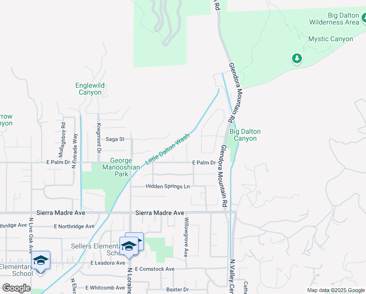 map of restaurants, bars, coffee shops, grocery stores, and more near 927 Fawn Springs Lane in Glendora