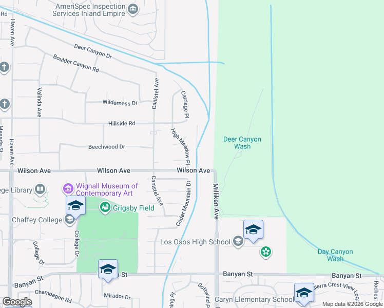 map of restaurants, bars, coffee shops, grocery stores, and more near 5635 High Meadow Place in Rancho Cucamonga