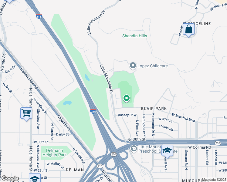 map of restaurants, bars, coffee shops, grocery stores, and more near 3294 Edgemont Court in San Bernardino
