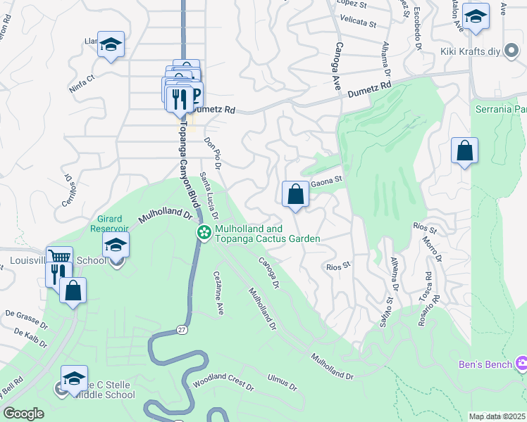 map of restaurants, bars, coffee shops, grocery stores, and more near 4718 Galendo Street in Los Angeles