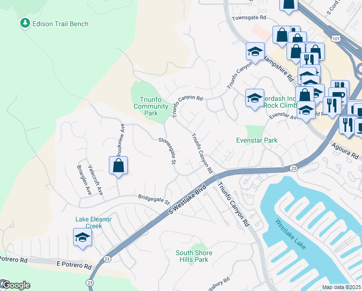 map of restaurants, bars, coffee shops, grocery stores, and more near 1963 Gardenstone Court in Westlake Village